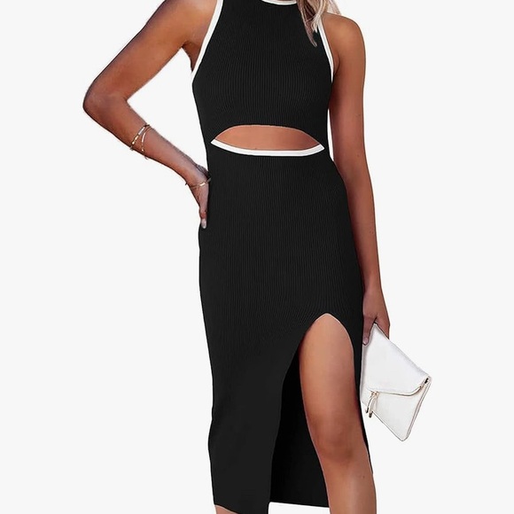 Chic Black and White Midi Dress - Picture 1 of 5
